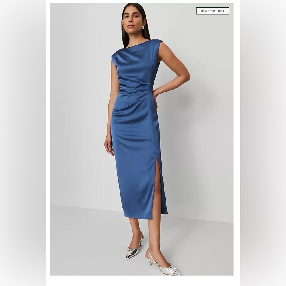Ann Taylor Asymmetric Blue Sheath Midi Dress
